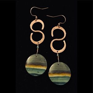 Picture Jasper Earrings, with hand-hammered elements, hypoall. niobium hooks